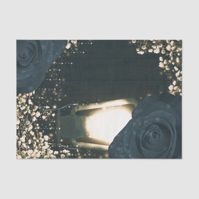 Papel De Seda Boda Rústico de Linterna brillante azul para Rosas (Anverso)
