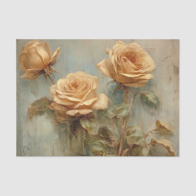Papel De Seda Bodas Florales de Rosas Melocotón Románticas (Anverso)
