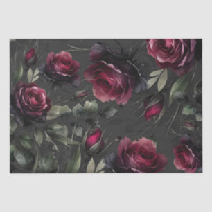 Papel De Seda Bodas Florales de Rosas Rojas Bordeaux con Sombra 