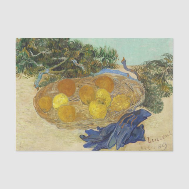Papel De Seda Bodegón de naranjas limones guantes azules de Van  (Anverso)