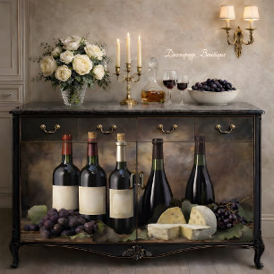 Papel De Seda Bodegón de vino y queso Decoupage