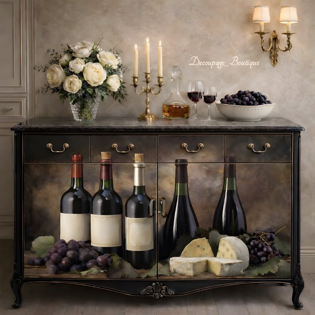Papel De Seda Bodegón de vino y queso Decoupage (Wine And Cheese Still Life Decoupage Tissue Paper Mockup)