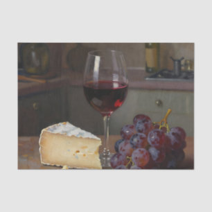 Papel De Seda Bodegón realista de queso y uvas con vino tinto