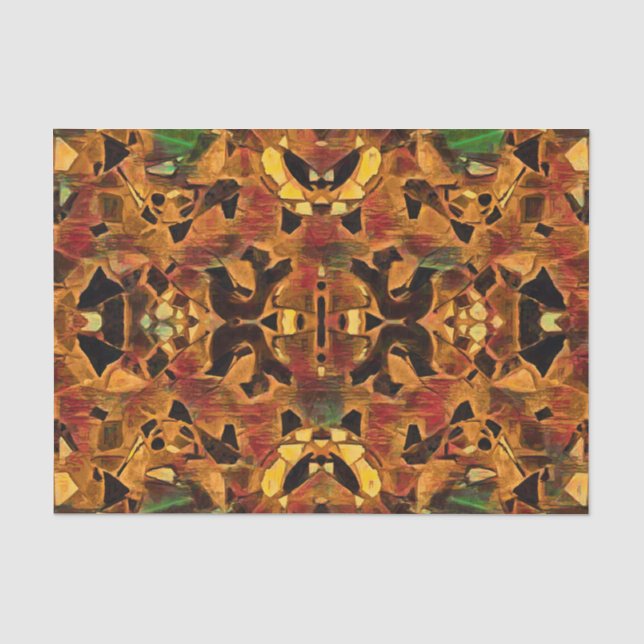 Papel De Seda Bohemio Tribal Mosaico Marrón Verde Rojo (Anverso)
