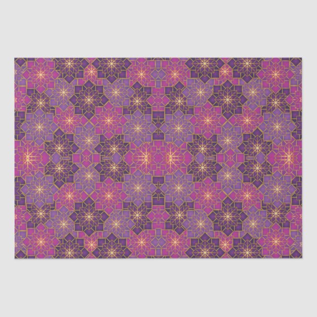 Papel De Seda Boho árabe elegante geométrico marroquí morado ros (Anverso)