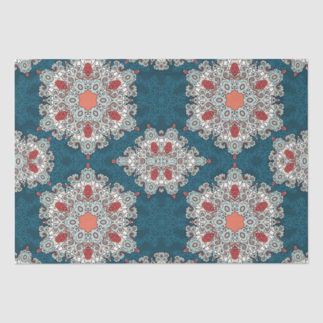 Papel De Seda Boho árabe elegante geométrico marroquí retro Verd (Anverso)