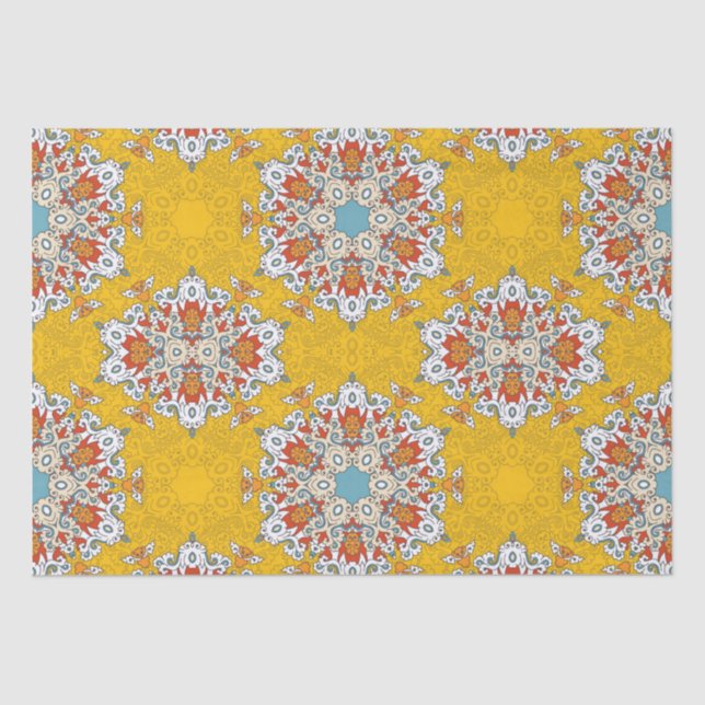 Papel De Seda Boho árabe elegante geométrico mosaico amarillo ma (Anverso)
