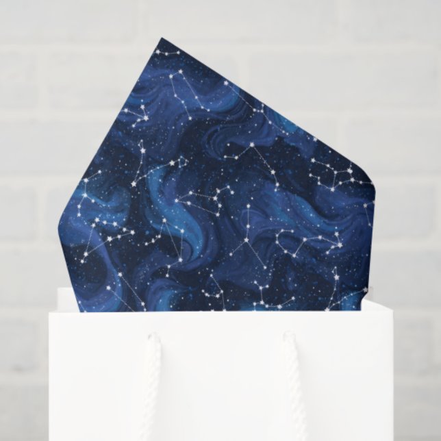 Papel De Seda Boho Astrology Zodiac sign pattern on blue (Bolsa de regalo)