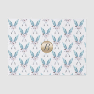 Papel De Seda Boho Azul Bohemio Pluma Monograma Personalizado