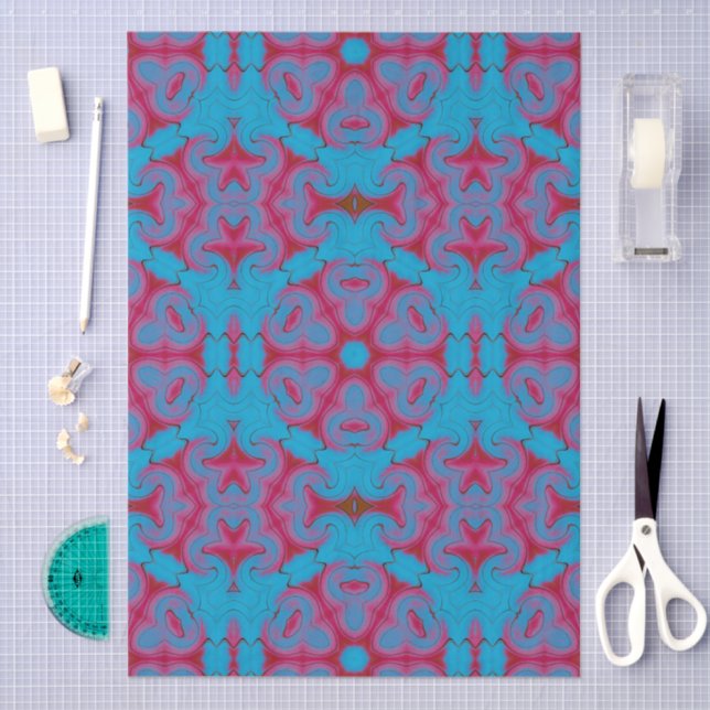 Papel De Seda Boho Azul y Rojo (Artesanía)
