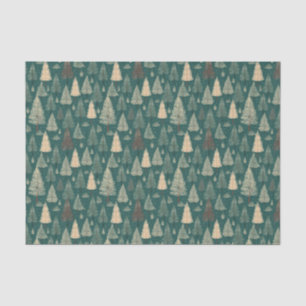 Papel De Seda Boho Beige Green Christmas Trees Holiday