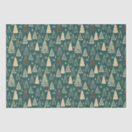 Papel De Seda Boho Beige Green Christmas Trees Holiday