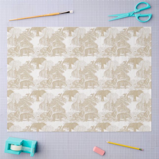 Papel De Seda Boho Beige Jungle Animals Safari Chinoiserie (Artesanía)