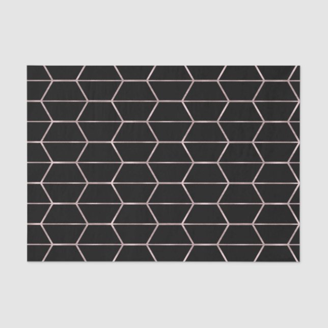 Papel De Seda Boho Black Hexagon Rosa Gold Geometric Glam Fiesta (Anverso)