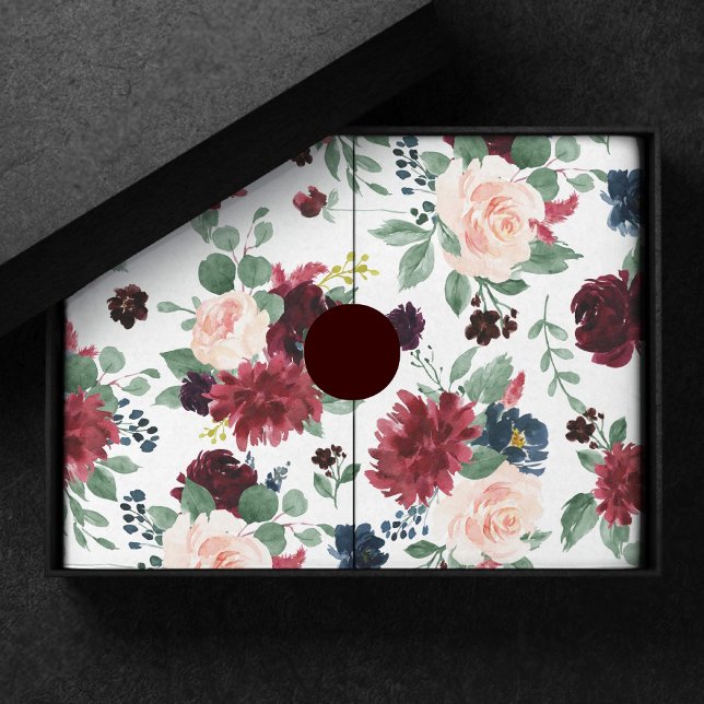 Papel De Seda Boho Bloom | Floral azul borgoñona y roja (Subido por el creador)