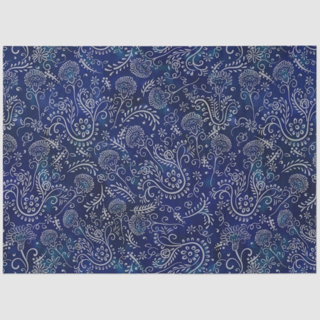Papel De Seda Boho Blue Botanicals Bellas Flores (Anverso)