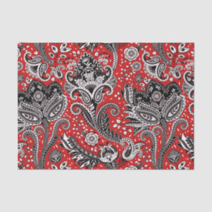Papel De Seda Boho Bohemiano de Paisley floral blanca y negra ro