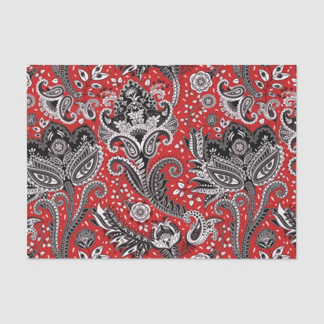 Papel De Seda Boho Bohemiano de Paisley floral blanca y negra ro (Anverso)