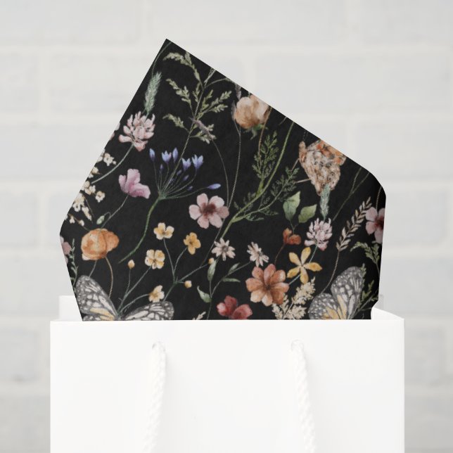 Papel de seda boho con flores silvestres para envo (Bolsa de regalo)