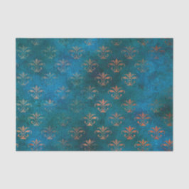 Papel De Seda Boho Copper Blue Grunge Heraldic Floral