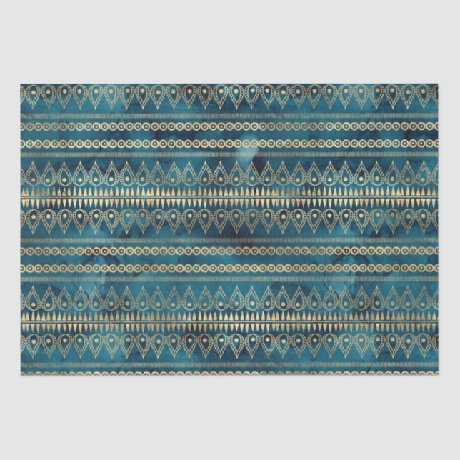 Papel De Seda Boho de oro azul verde azulado (Anverso)