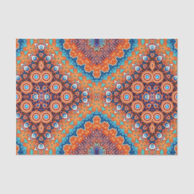 Papel De Seda Boho Ecléctico Kaleidoscópico Hip Ochre Verde azul (Anverso)