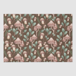 Papel De Seda Boho Eucalyptus Forest Mushrooms Dark Brown