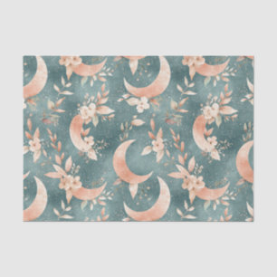 Papel De Seda Boho Floral Luna Vintage Celestial Tonos Terrosos