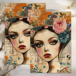 PAPEL DE SEDA BOHO FLOWIRE CHICA DECOUPAGE TISSUE PAPER