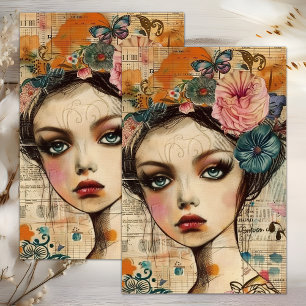 PAPEL DE SEDA BOHO FLOWIRE CHICA DECOUPAGE TISSUE PAPER
