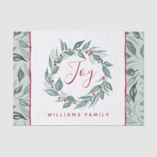 Papel De Seda Boho Greenery Wreath Red Berries Nombre vacaciones