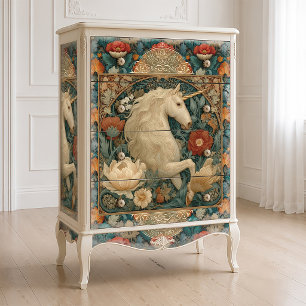 Papel De Seda Boho Jade Y Unicornio Floral Art Nouveau