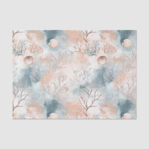 Papel De Seda Boho Luxe Patrón de Coral Costero Acuarela (4)