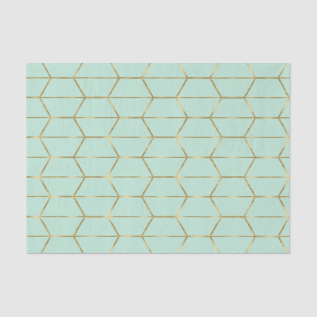 Papel De Seda Boho Mint Green Hexagon Gold Geometric Sweet 16 (Anverso)