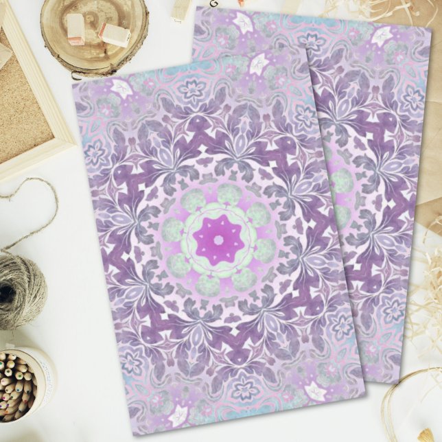 Papel De Seda Boho moda Bohemian lilac mandala púrpura (Boho chic Bohemian lilac purple mandala Tissue Paper)