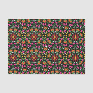 Papel De Seda Boho Naranja floral verde rosado negro