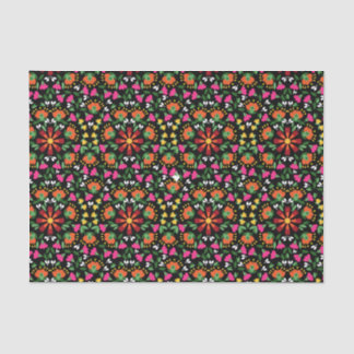 Papel De Seda Boho Naranja floral verde rosado negro