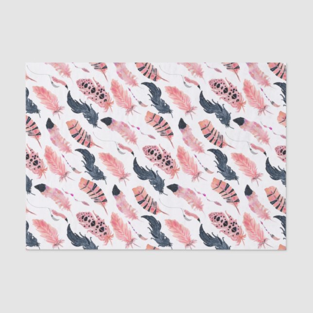 Papel De Seda Boho Pink Feathers (Anverso)