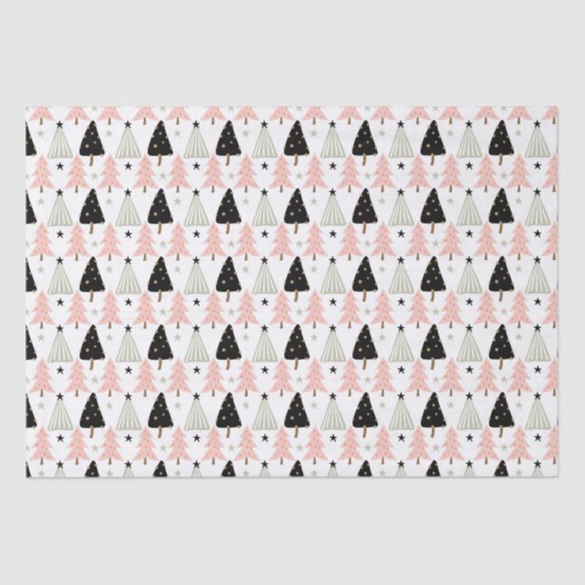 Papel De Seda Boho Pink Green Black Christmas Tree navidad navid (Anverso)