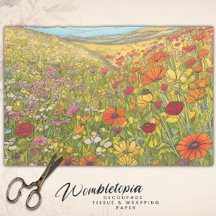 Papel De Seda Boho Poppy Wildflower Fields Colorido Desmoronamie