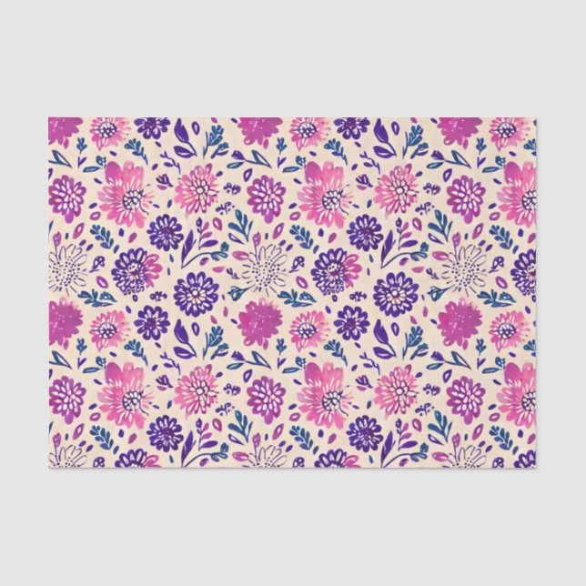 Papel De Seda Boho Purple Floral Botánica (Anverso)