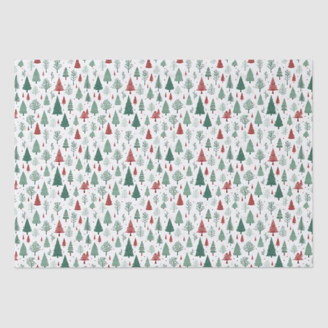 Papel De Seda Boho Red Green Christmas Trees Holiday (Anverso)