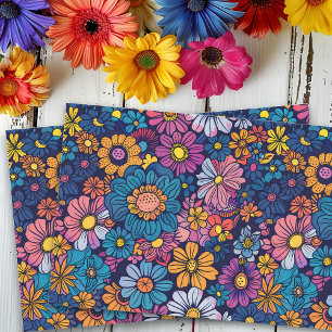 Papel De Seda Boho Retro Foral Flor Años 70 Audaz