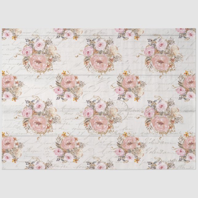 Papel De Seda BOHO Silencio Floral Script Ephemera Deoupage T (Anverso)