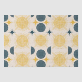 Papel De Seda Boho Sun Moon Stars Blue Yellow