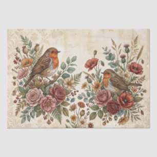 Papel De Seda Boho Vintage Pájaros y Florales
