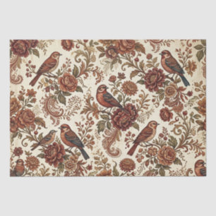Papel De Seda Boho Vintage Pájaros y Florales