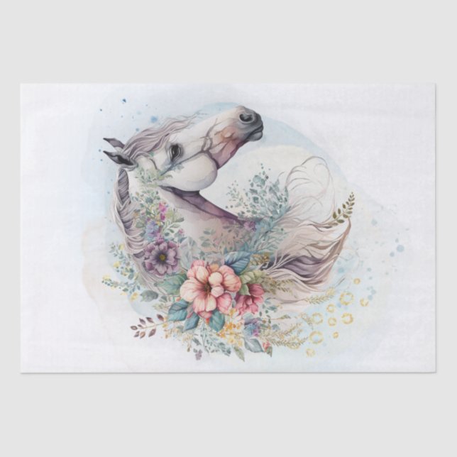 Papel De Seda Boho Watercolor Caballo Floral (Anverso)