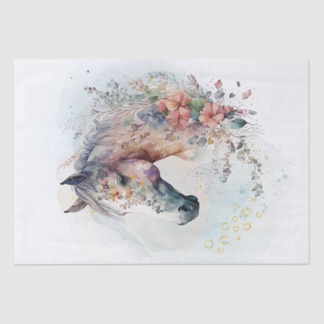 Papel De Seda Boho Watercolor Caballo Floral (Anverso)