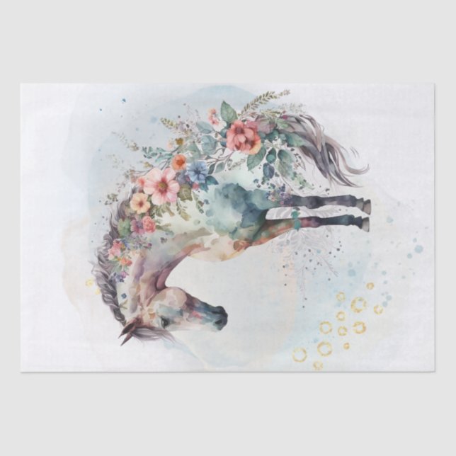 Papel De Seda Boho Watercolor Caballo Floral (Anverso)